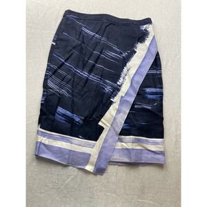 Banana Republic Blue Purple Size 4 Artsy Brushstroke Faux Wrap Pencil Skirt